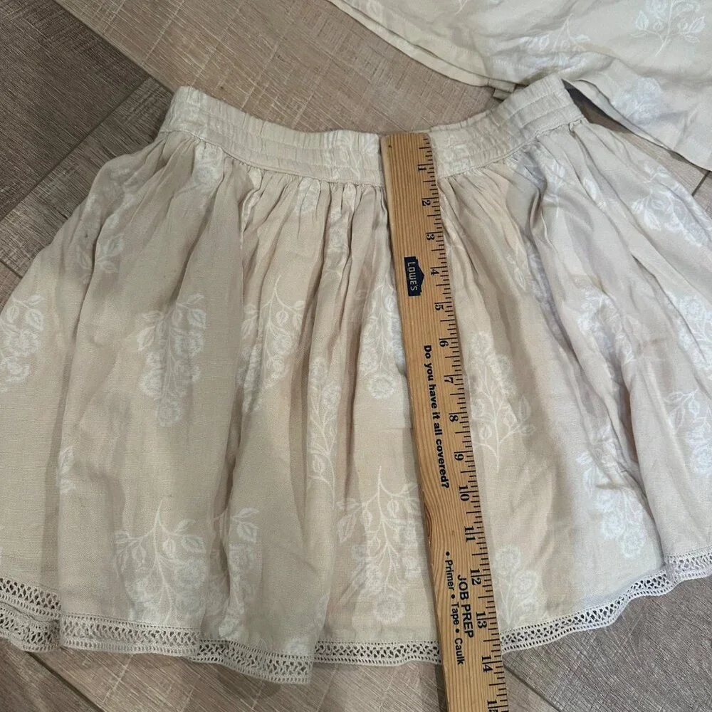 HAPPILY GREY KIDS LARGE 10/12 LINEN SKIRT SET BEIGE
